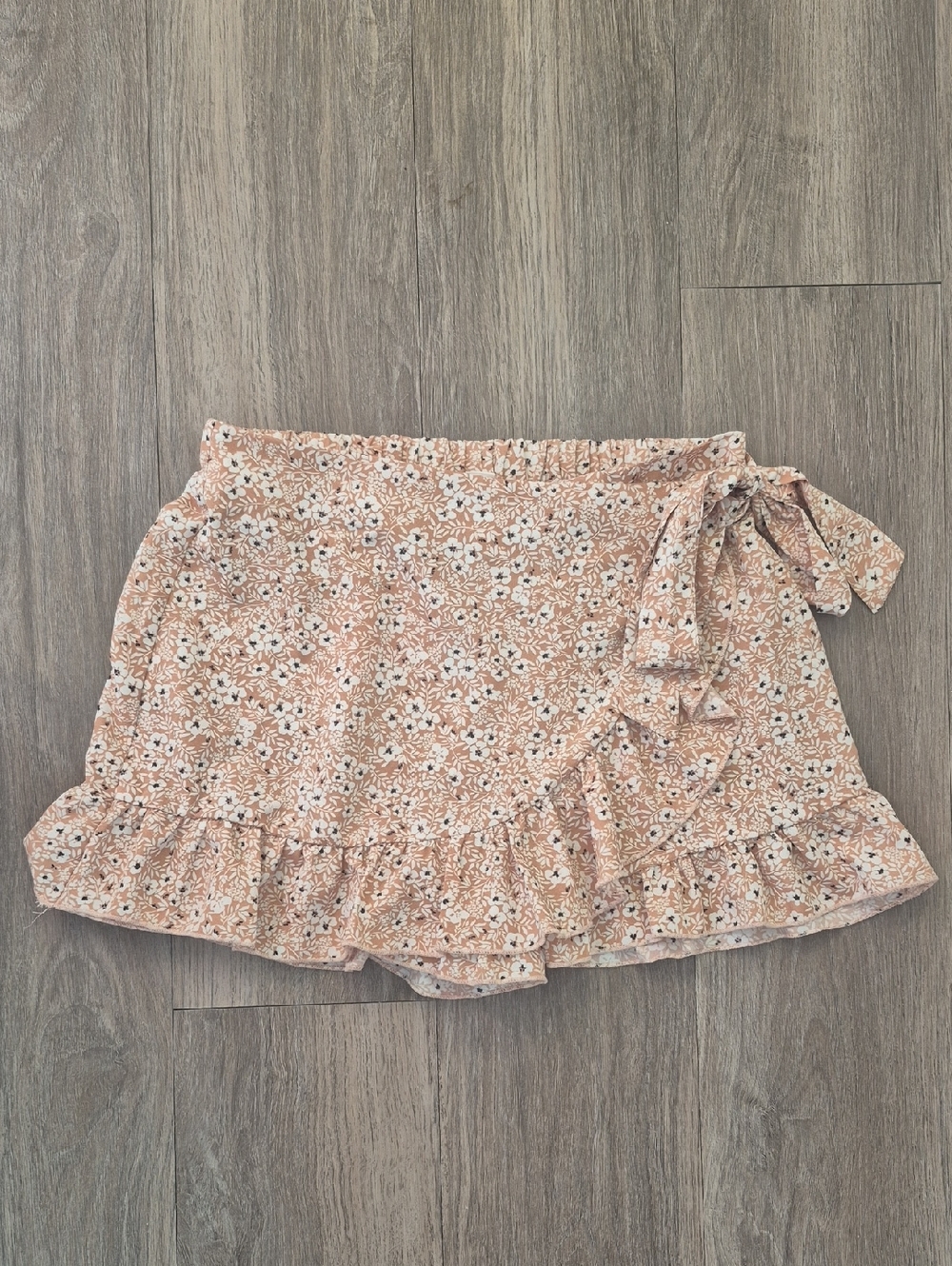 Peach Floral Wrap Skort with Ruffle Hem
